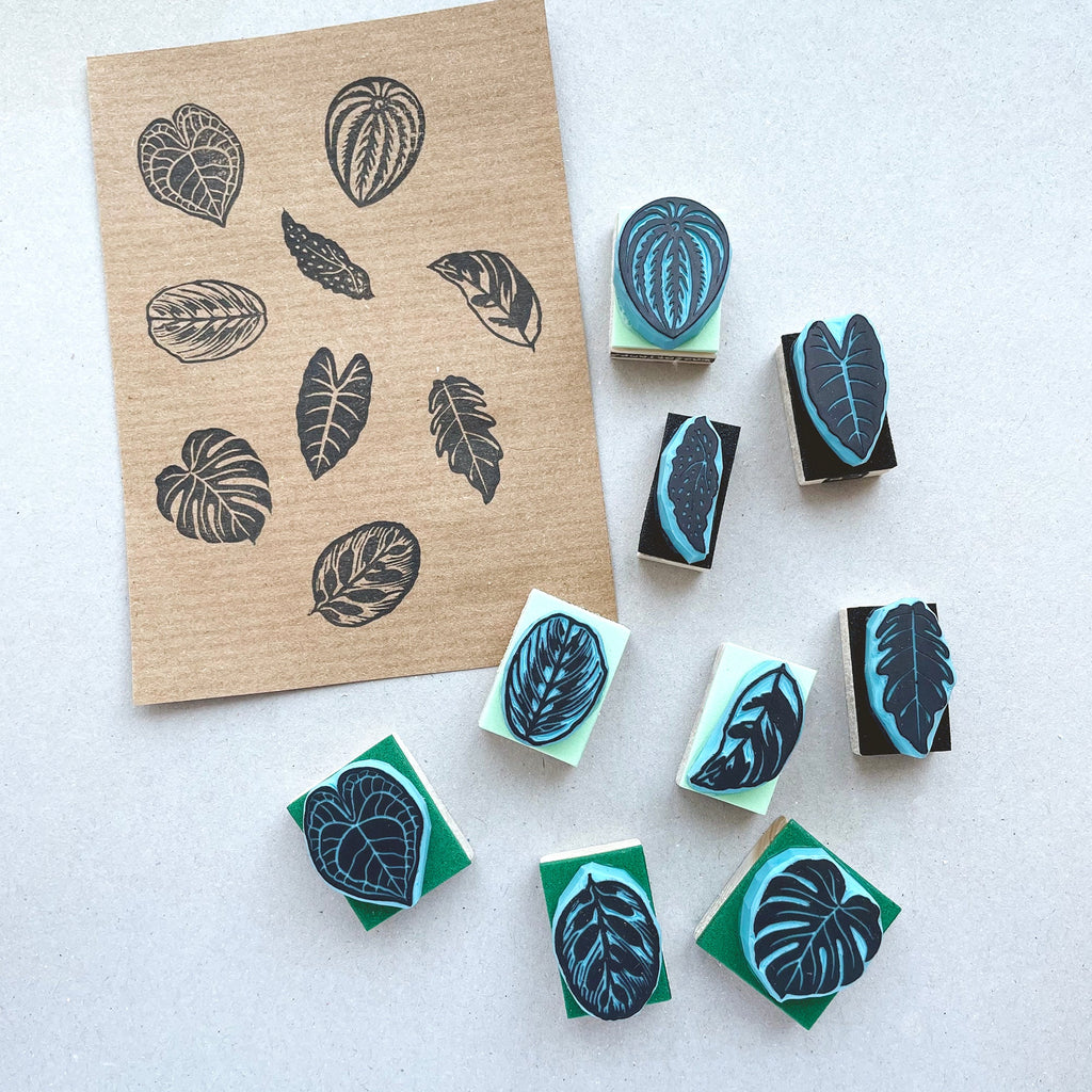 Tropical mini leaves rubber stamps