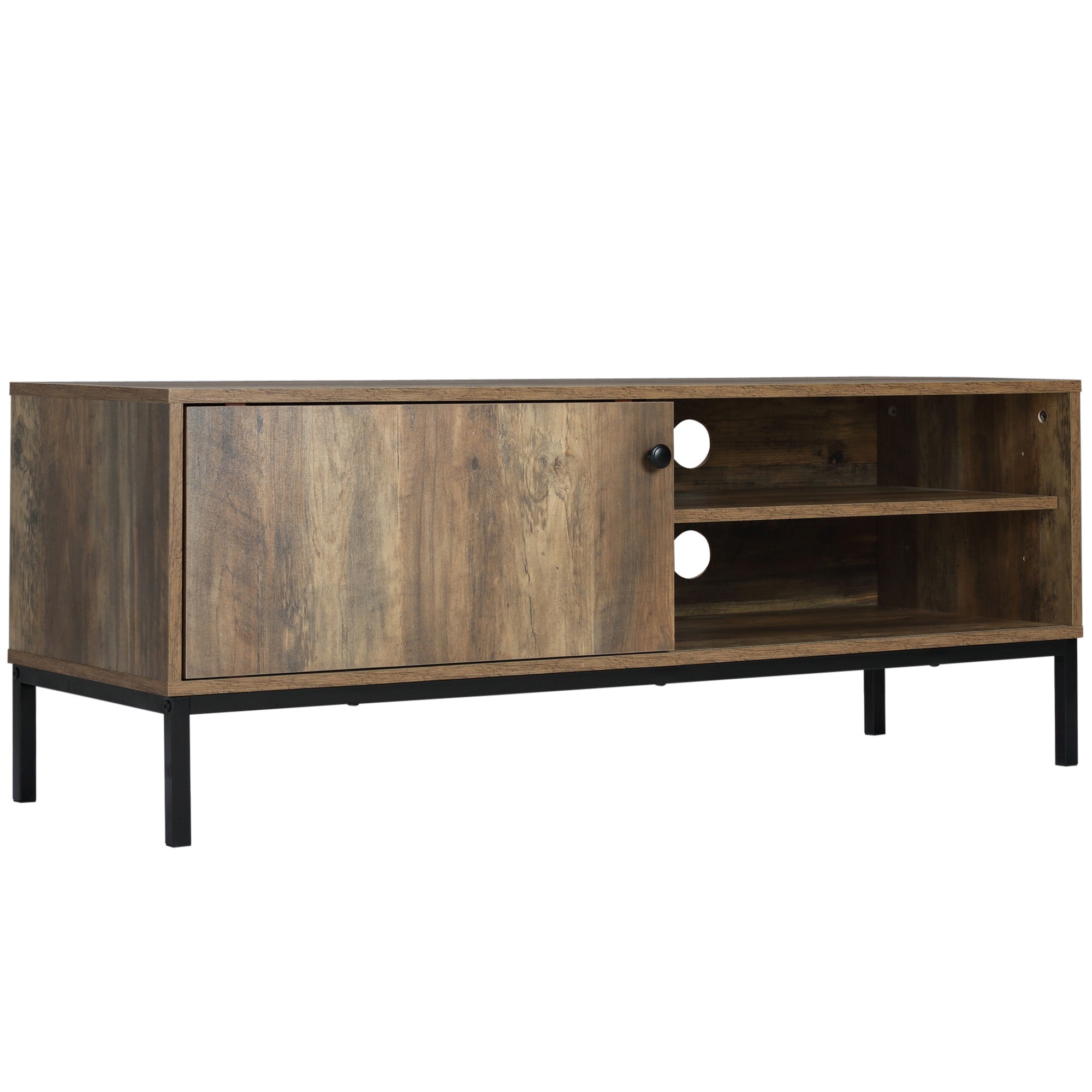 Retro TV Stand for up to 50" with Adjustable Shelf & Sliding Door, Coffee