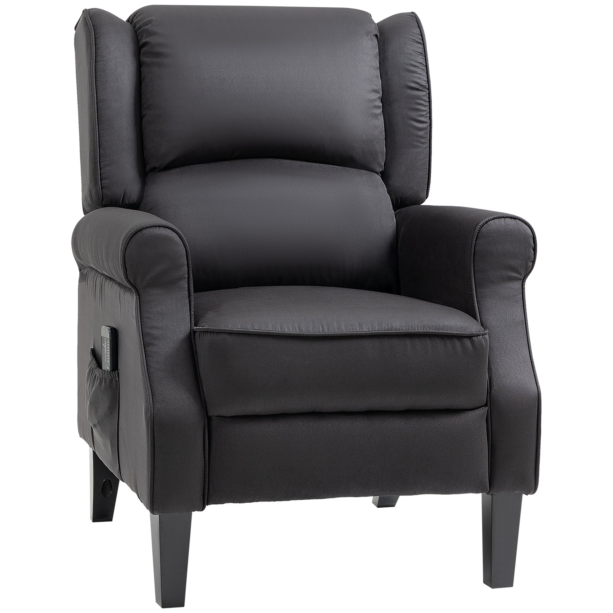 Wingback Massage Recliner with Remote Control and Extendable Footrest Black
