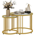 Nesting Tables, Round Coffee Tables Set of 2 with Tempered Glass Top, Gold Tone