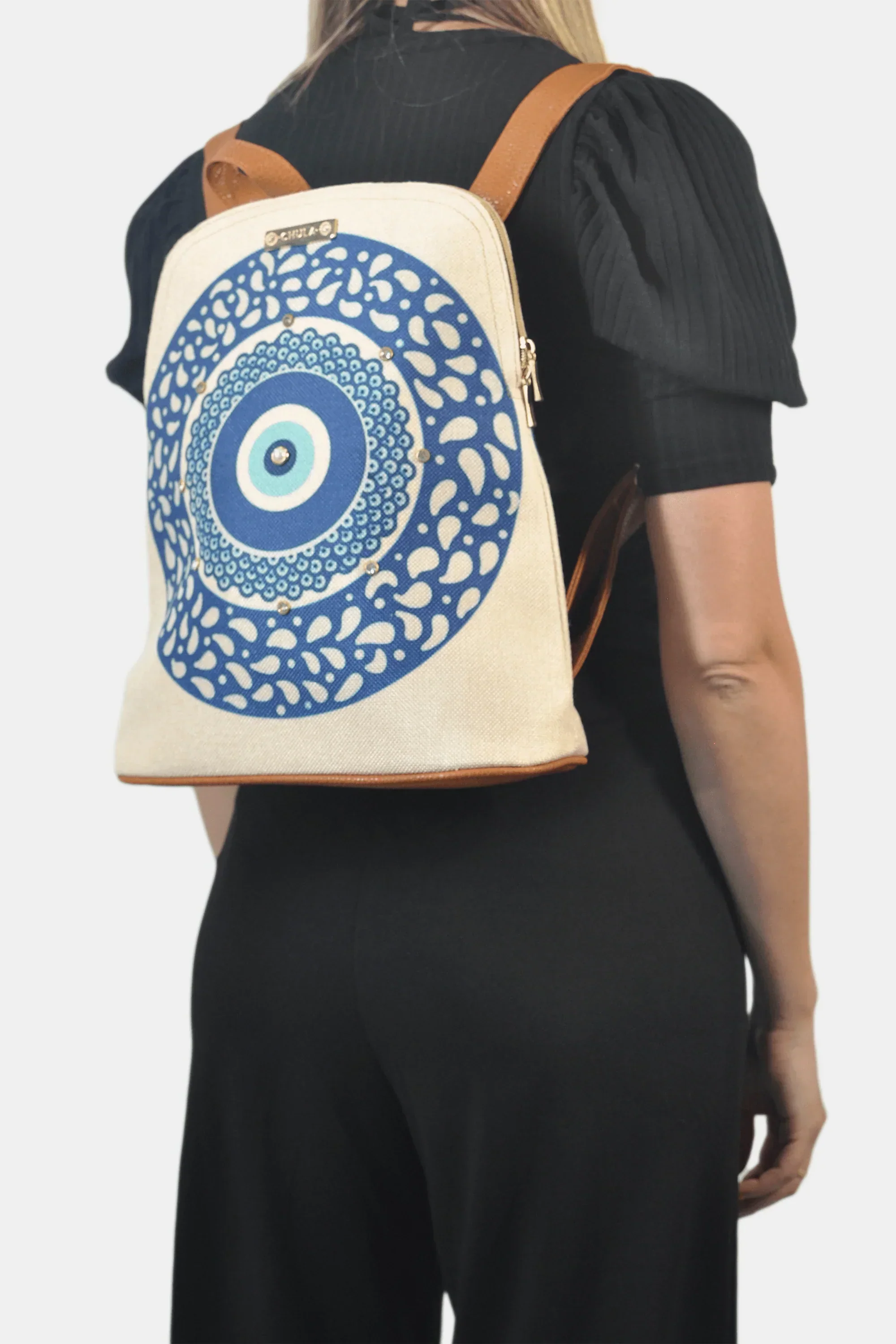 Mochila de Mujer y Bolso de hombro grande BagPack Blue Turskish eye | CHULA Tulum