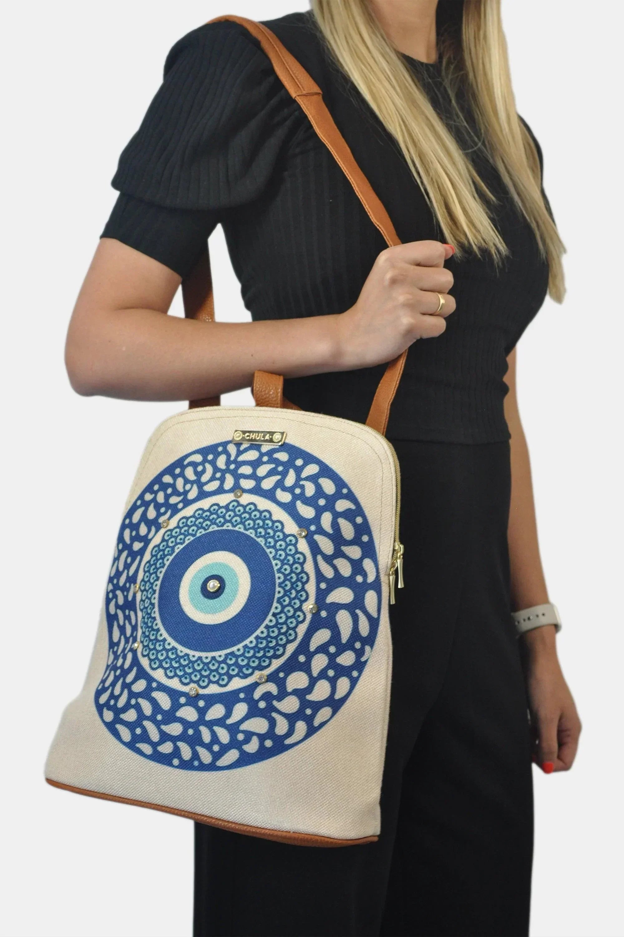 Mochila de Mujer y Bolso de hombro grande BagPack Blue Turskish eye | CHULA Tulum