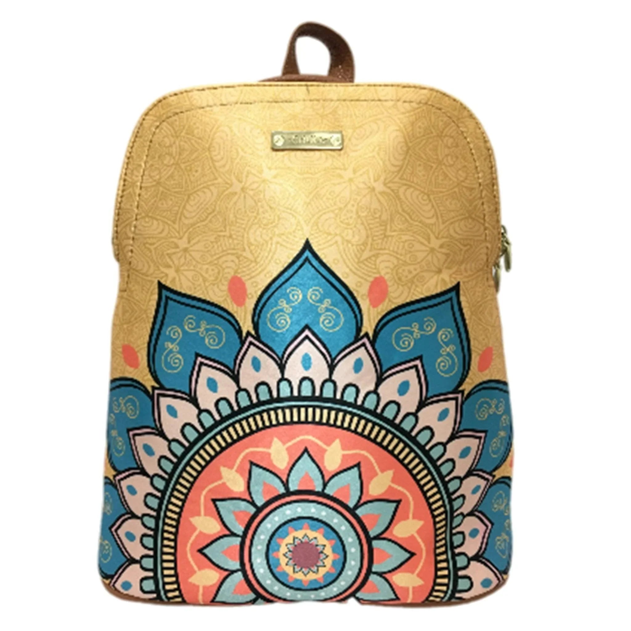 Mochila de Mujer y Bolso de hombro grande BagPack Mandala Dorada | CHULA Tulum
