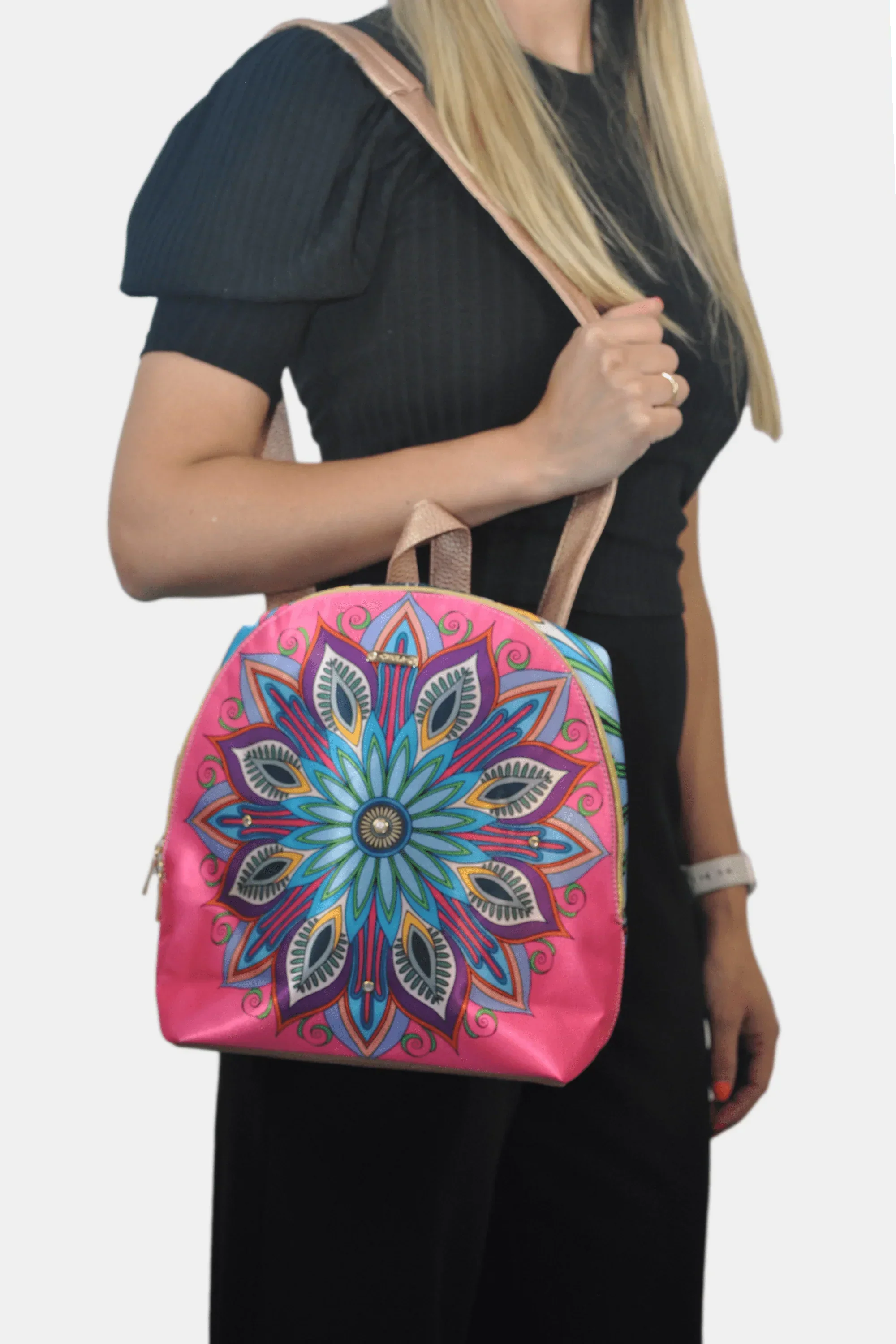 Mochila pequeña de Mujer y Bolso de hombro Mini BackPack Mandala Rosa | CHULA Tulum