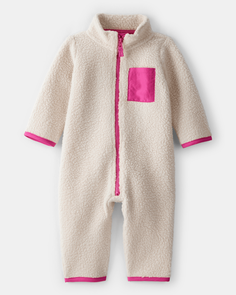 Mono de forro polar con cremallera y bolsillo bicolor rosa