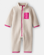 Mono de forro polar con cremallera y bolsillo bicolor rosa