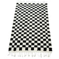 Moroccan Berber Handwoven Checker Wool Area Rug with Tassels - Black and White