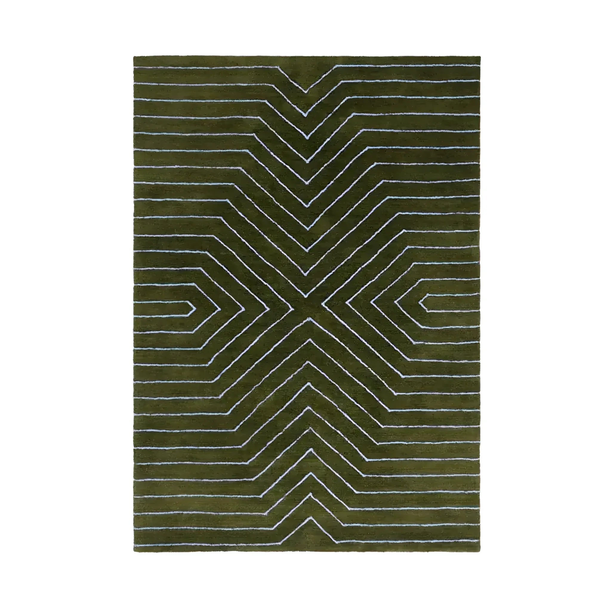 Moss Green Geometric Hand Tufted Wool Rug