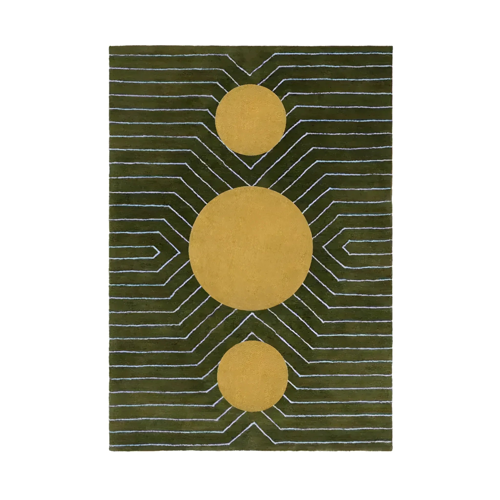 Moss Green Golden Geometric Hand Tufted Wool Rug