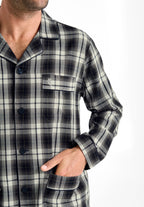 Pijama Hombre Invierno Solapa Algodón Franela Cuadros - Gris 2911_22