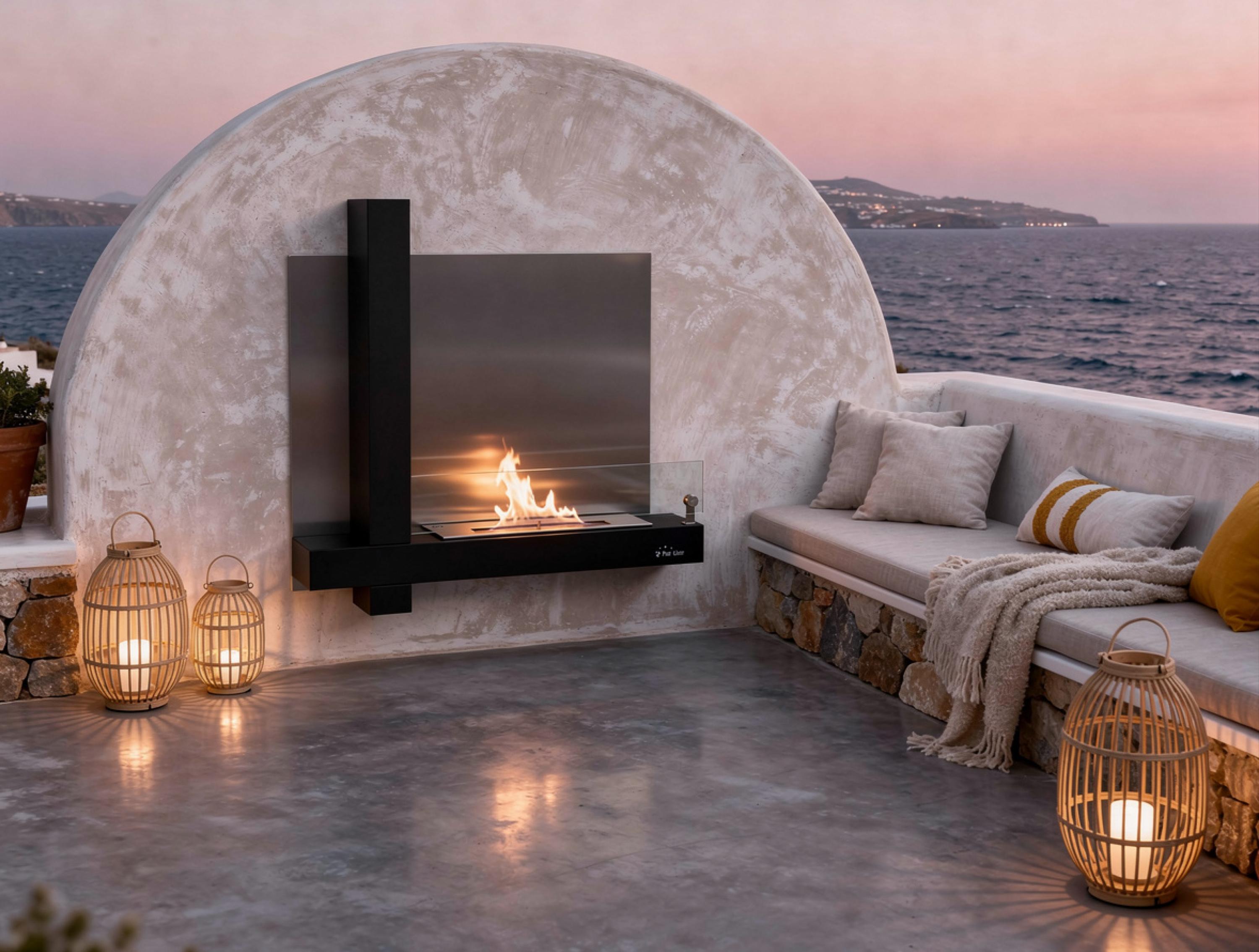 Chimenea de etanol mural en acero inoxidable negro