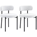 Set of 2 Modern Dining Chairs with Berber Fleece Upholstery & Steel Legs, Cream White