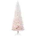 7' Tall Unlit Pencil Fir Artificial Christmas Tree with and Steel Base, Pink and White