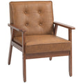 Retro Design Armchair, PU Leather Occasional Chair with Rubberwood Frame, Brown