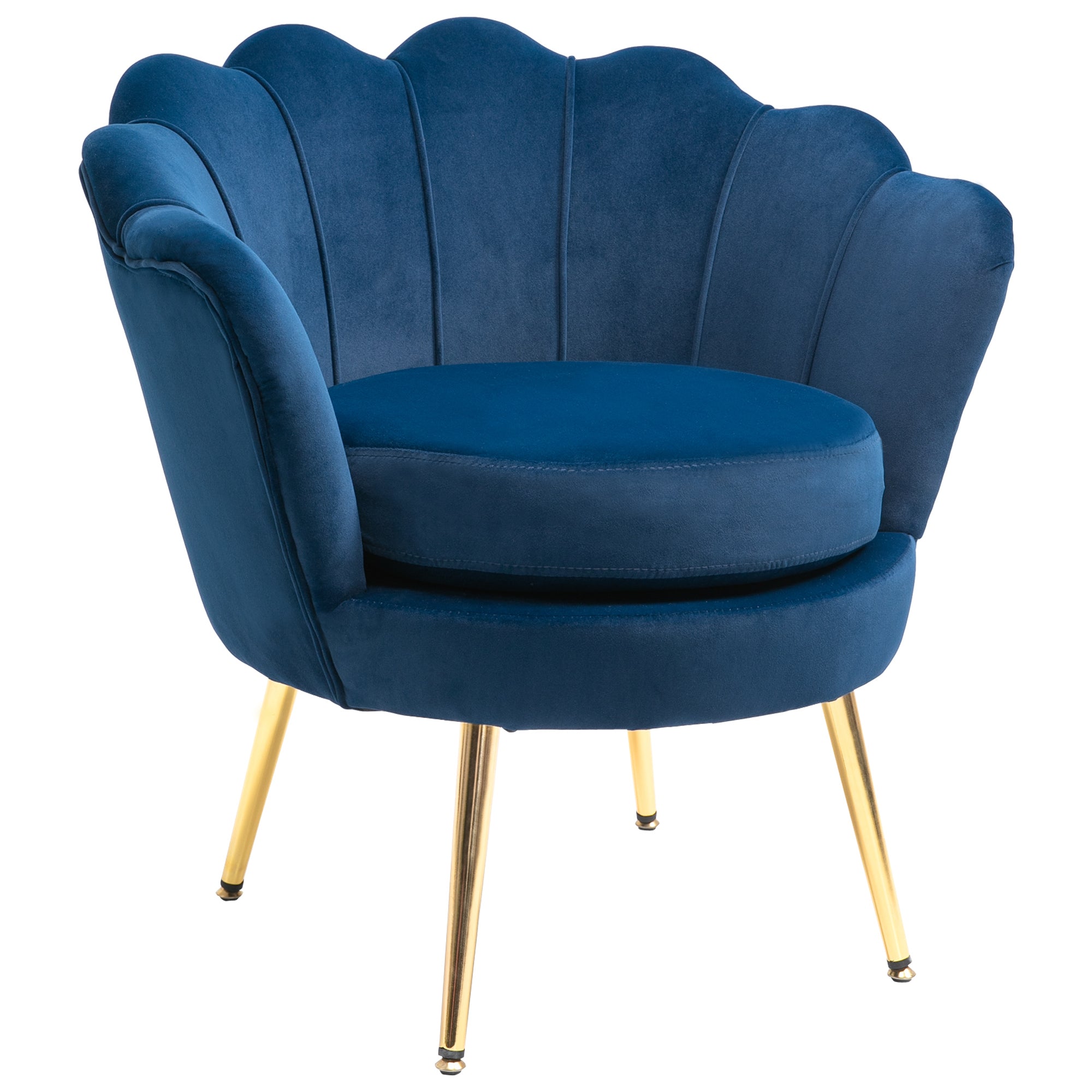 Modern Velvet Accent Chair with Gold Metal Legs & Soft Cushion, Blue