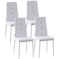 Set of 4 Faux Leather Dining Chairs with Crystal Tufting, White