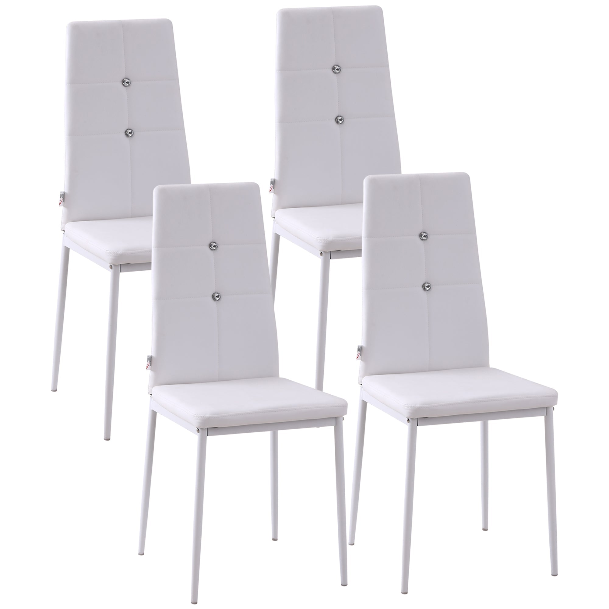Set of 4 Faux Leather Dining Chairs with Crystal Tufting, White