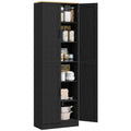 Freestanding Kitchen Pantry 4 Door Cabinet with Adjustable Shelves Distressed Black