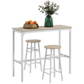 3 Piece Bar Table Set with 2 Stools, Industrial Bar Table and Stool Set for Small Space, Oak