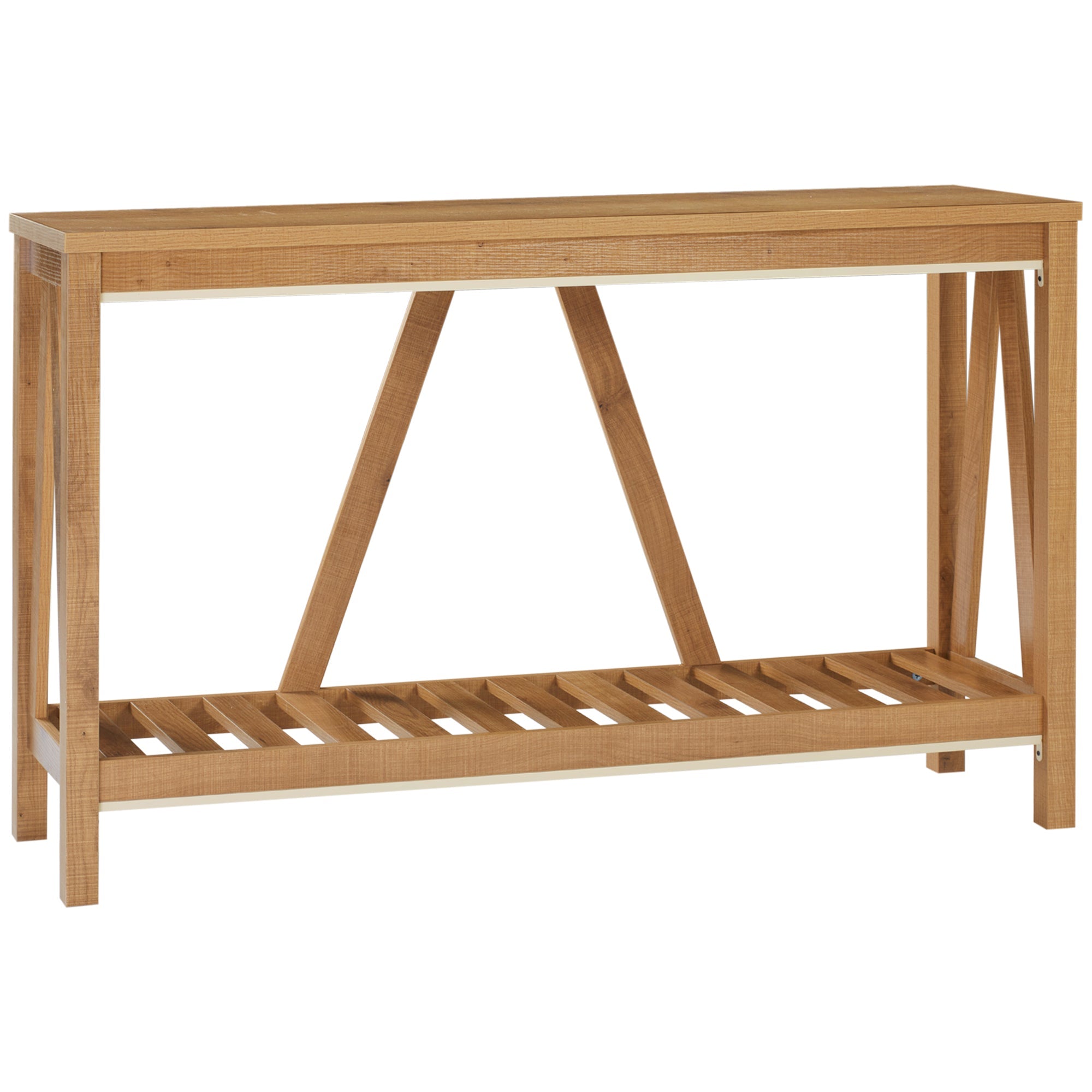 Farmhouse Console Table with Storage Shelf, Entryway Table for Living Room, Brown