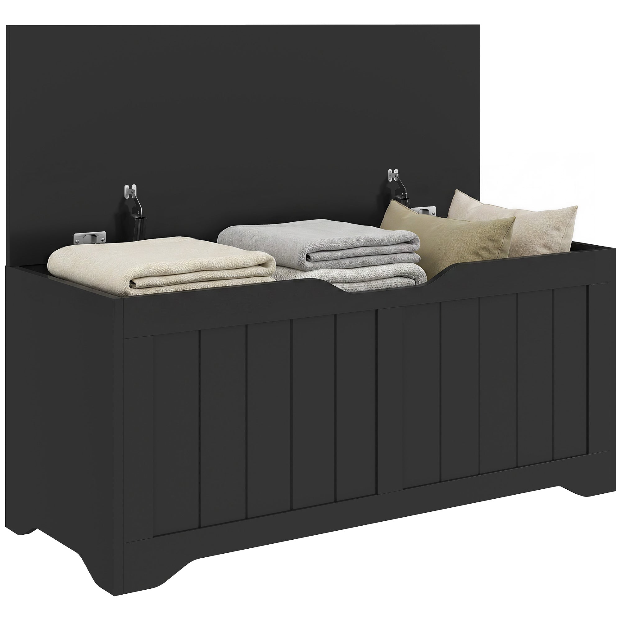 39.4" Storage Chest Bench with 2 Safety Hinges and Handle-Free Lid, Black