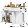 53" Rolling Kitchen Island with Charging Station & Towel Rack, Kitchen Cart on Wheels, White