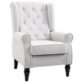 Wingback Occasional Chair, Mid-Century Armchair w/ Button-Tufted Fabric & Retro Wood Legs, Cream White