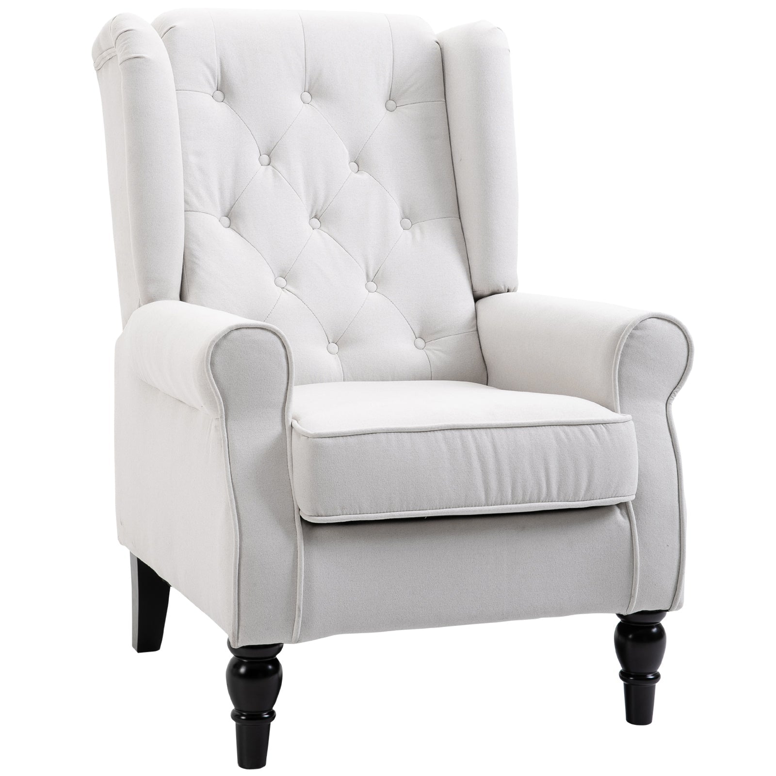 Wingback Occasional Chair, Mid-Century Armchair w/ Button-Tufted Fabric & Retro Wood Legs, Cream White