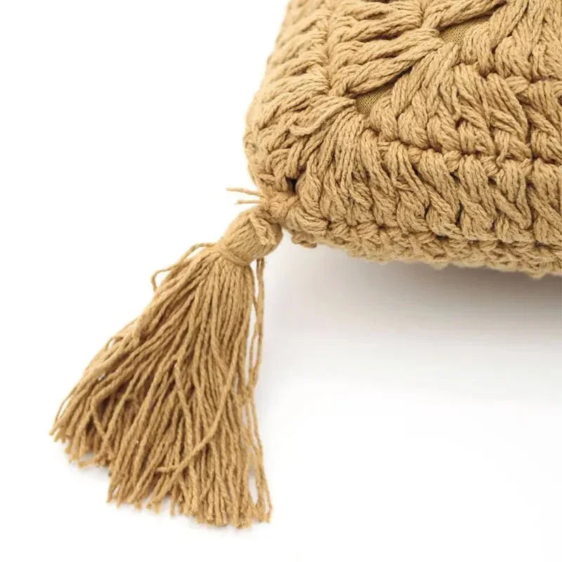 Cojín decorativo bohème algodon crochet PLUME MOUTARDE