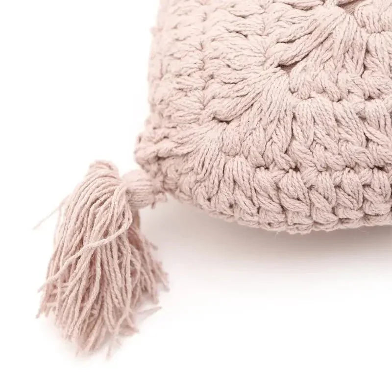 Cojín decorativo bohème algodon crochet PLUME ROSE NUDE