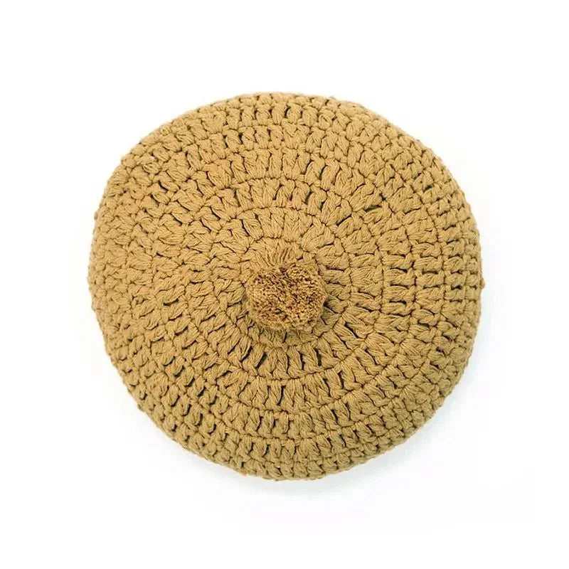Cojín decorativo algodon redondo crochet LENKA MOUTARDE