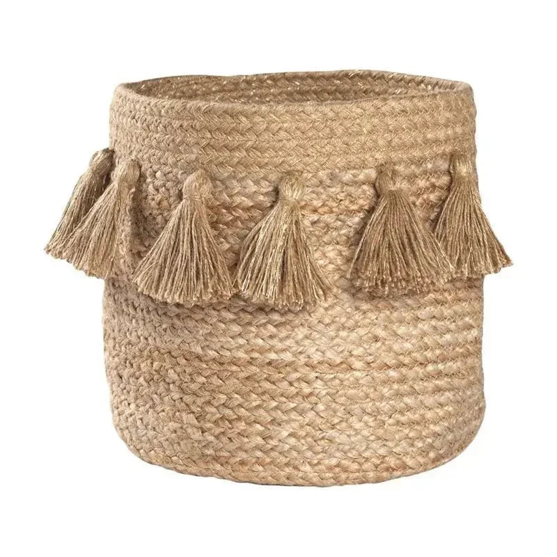 Cesta de almacenaje de yute con pompones IDRIS