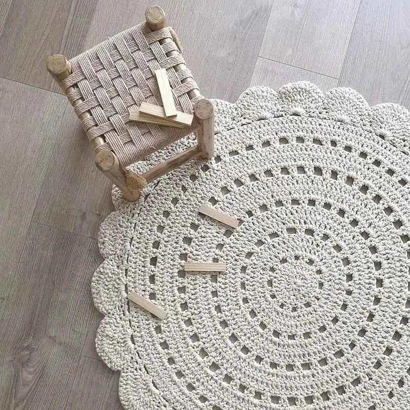 ALMA ECRU Alfombra Infantil de Ganchillo 120cm