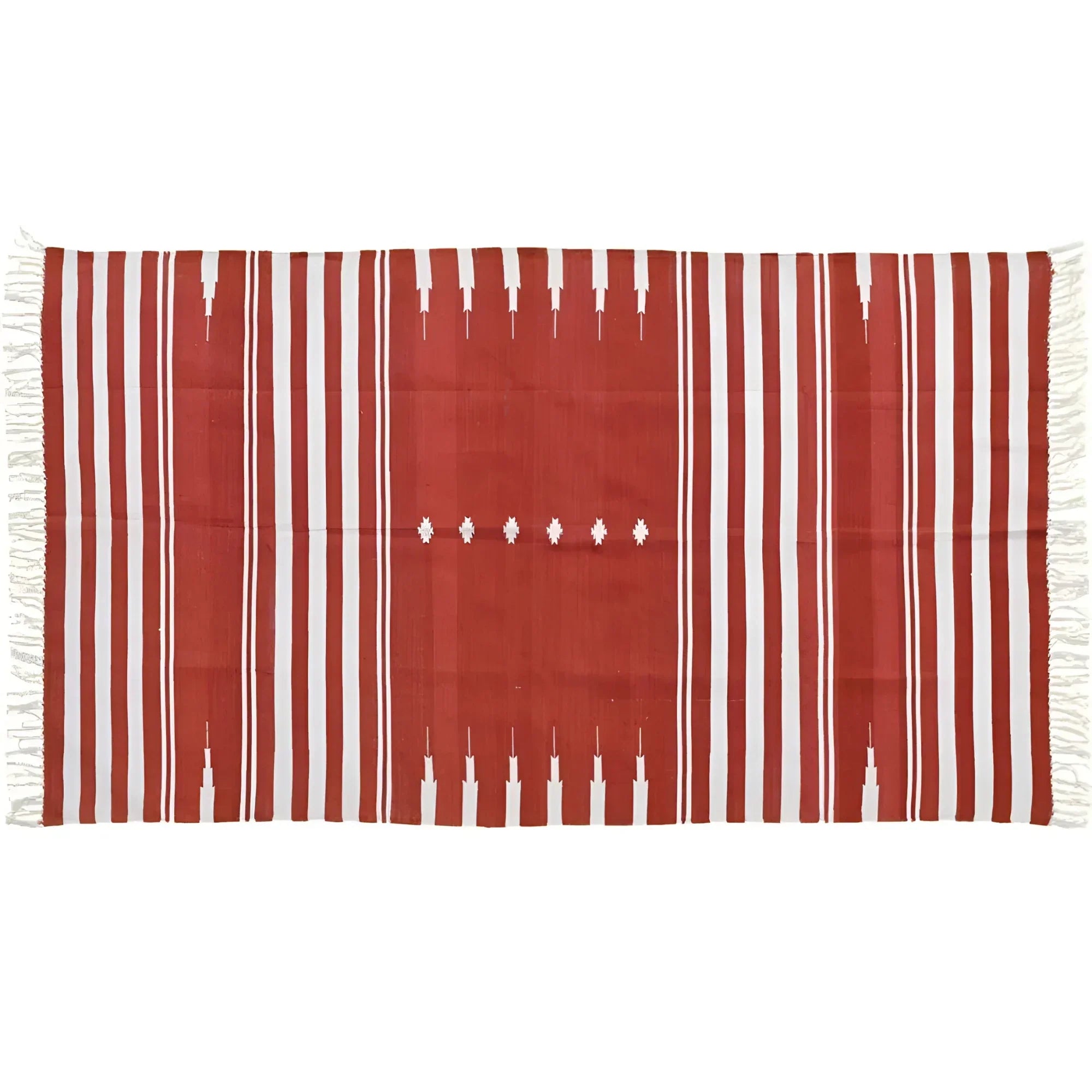 Natural Vegetable Dyed Indian Dhurrie Reversible Cotton Rug - Red