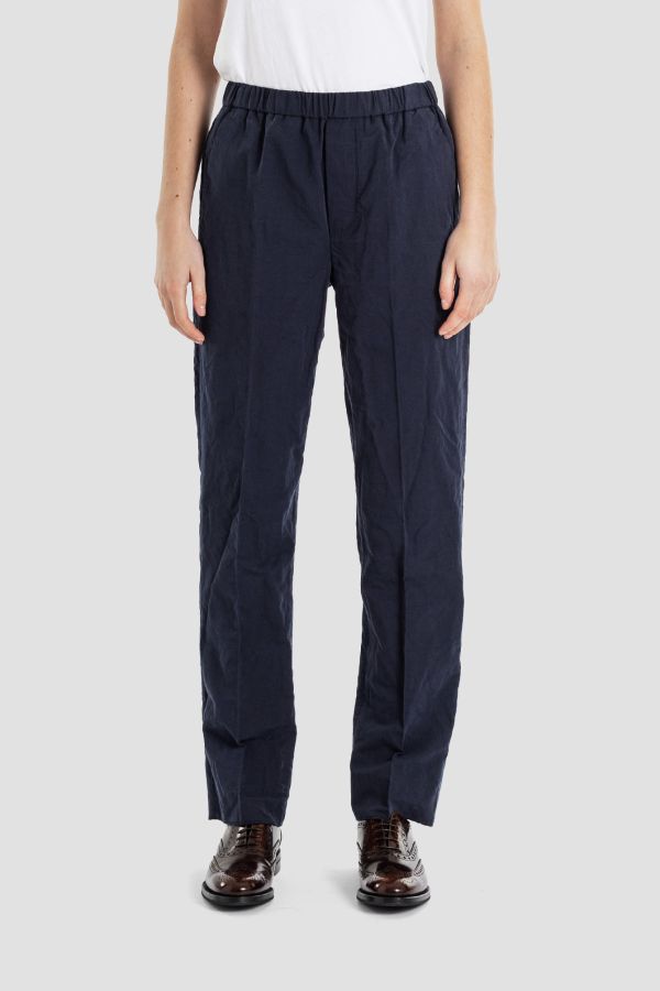 Bergfabel Crinkled Linen Trousers — Navy