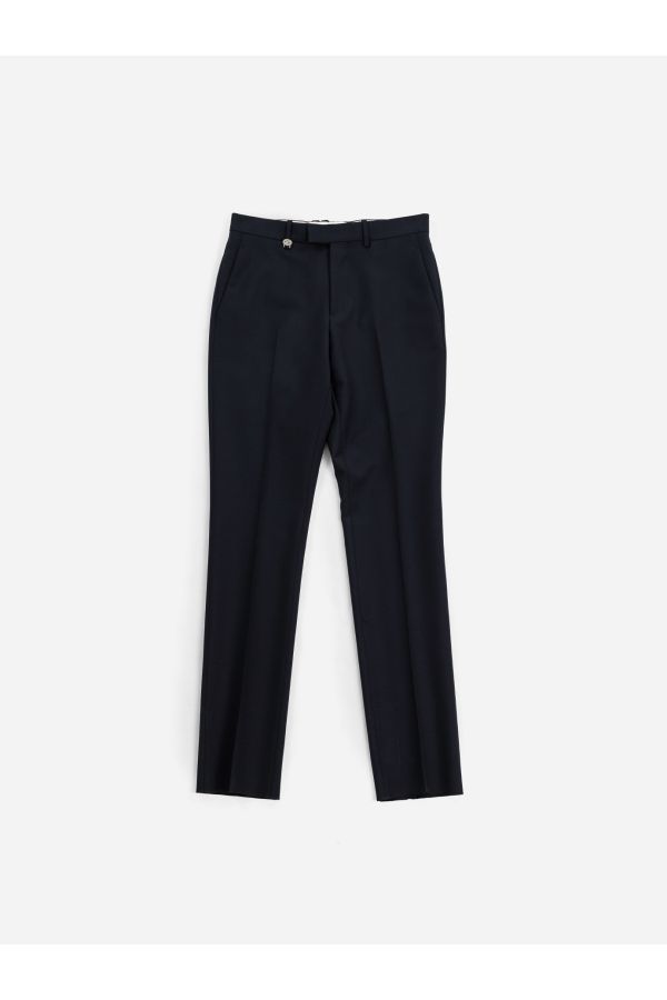 Burberry High-Waist Wool Trousers — Navy