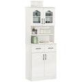 Kitchen Cupboard, Freestanding Storage Cabinet with 2 Adjustable Shelves, 2 Drawers and Open Counter for Living Room, Dining Room, 168cm, White