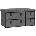 Shoe Storage Bench with Cushion and 6 Fabric Drawers for Entryway, Hallway, Dark Grey