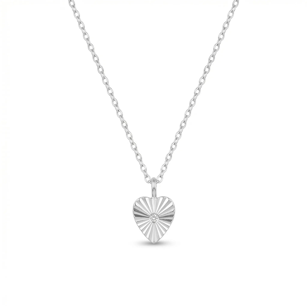 Crystal Cut Heart Necklace - Sterling Silver