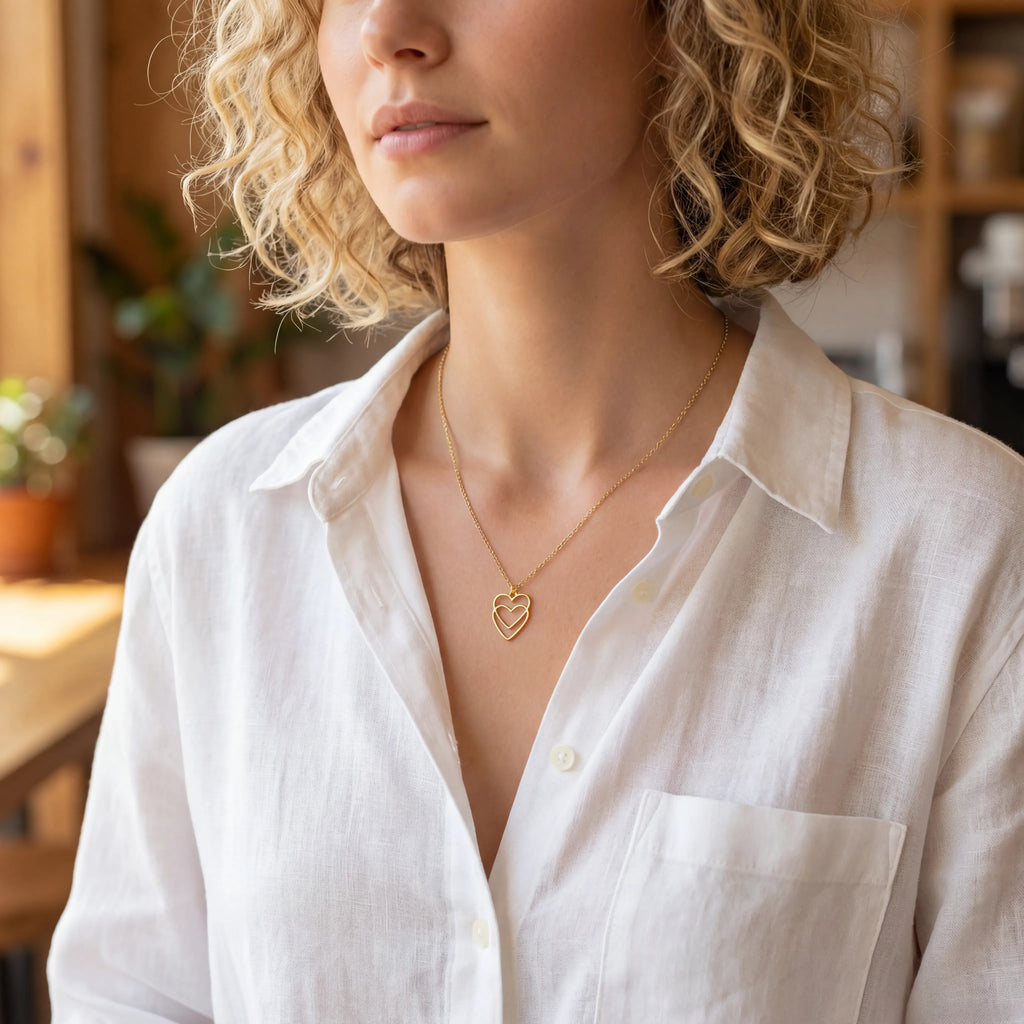 Double Linked Heart Necklace - Solid Silver / Style 2