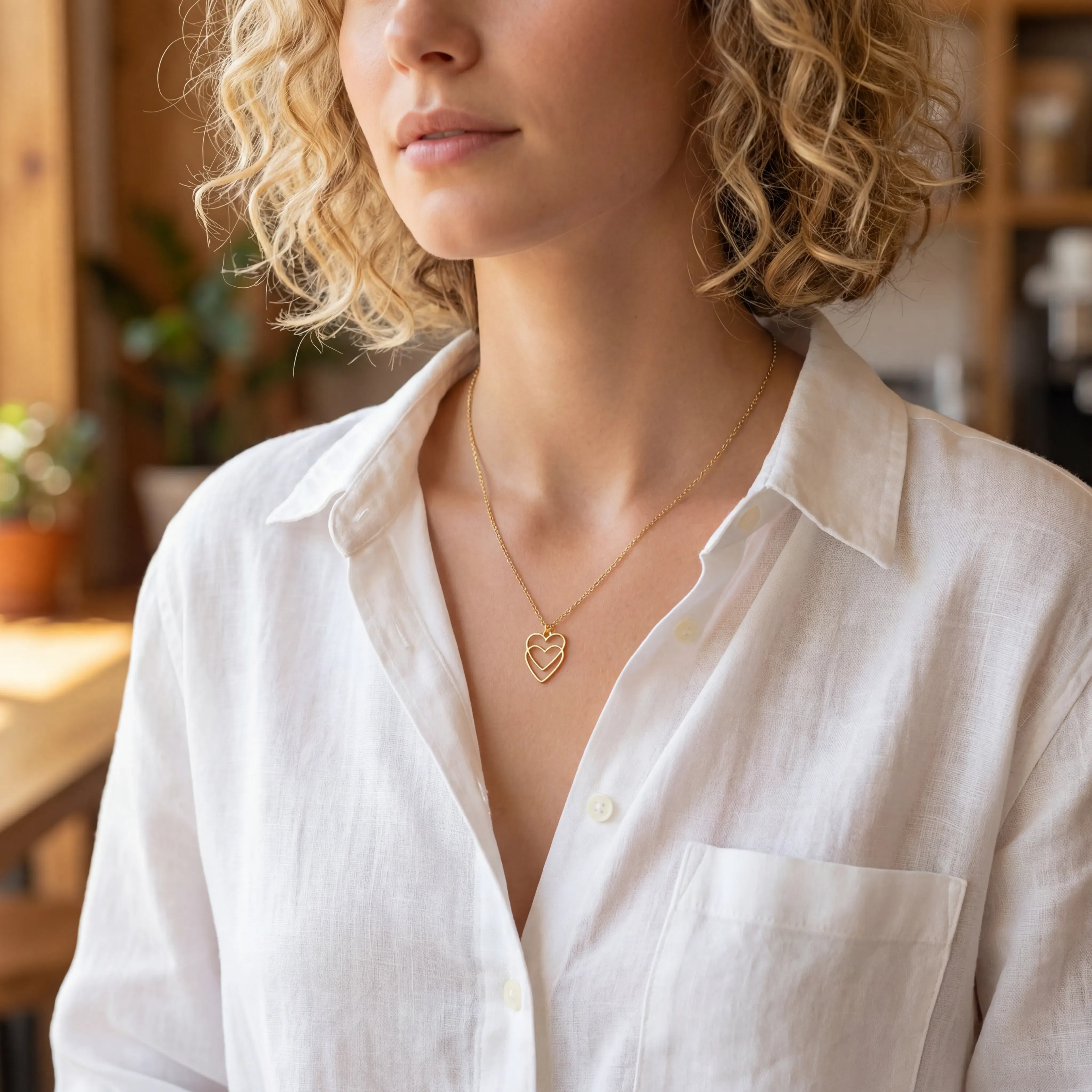 Double Linked Heart Necklace - Sterling Silver / Style 1