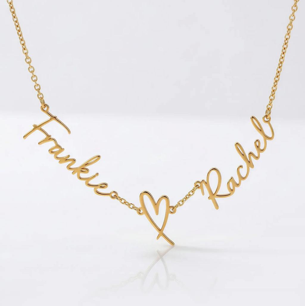 Double Name with Heart Necklace