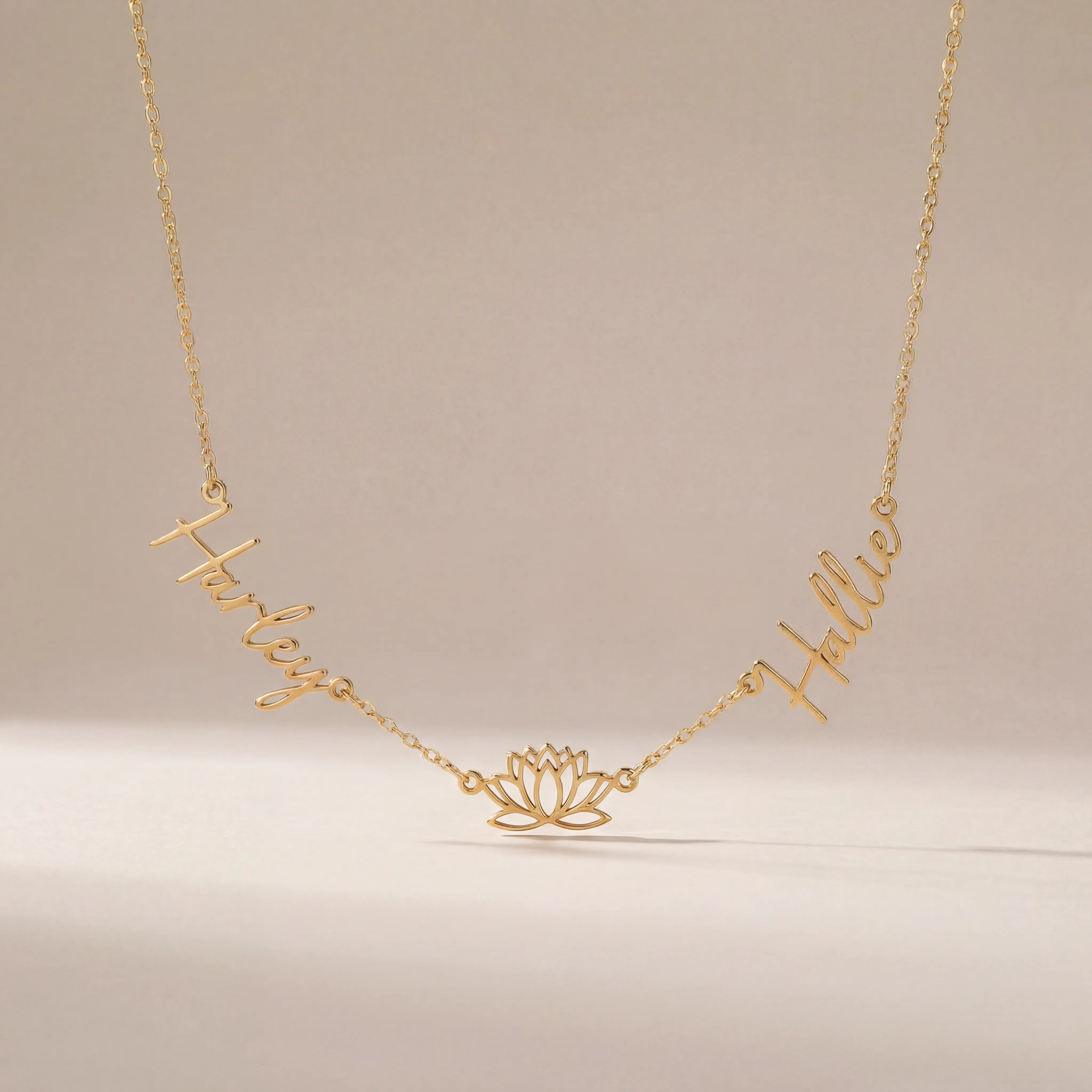 Double Name with Lotus Flower Necklace