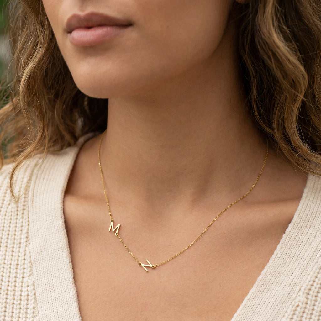 Double Sideways Initial Necklace - 18ct Gold / Style 1