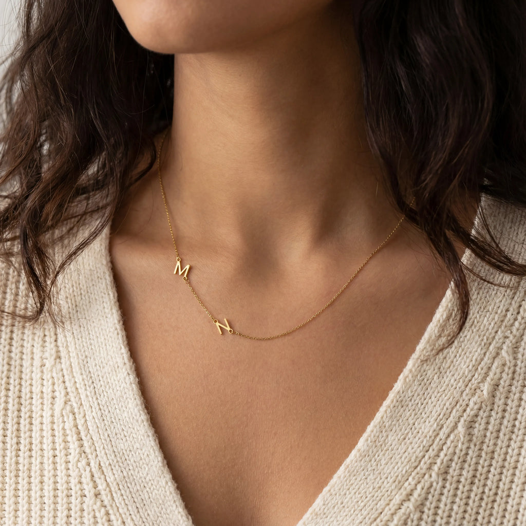 Double Sideways Initial Necklace - 18ct Gold / Style 1
