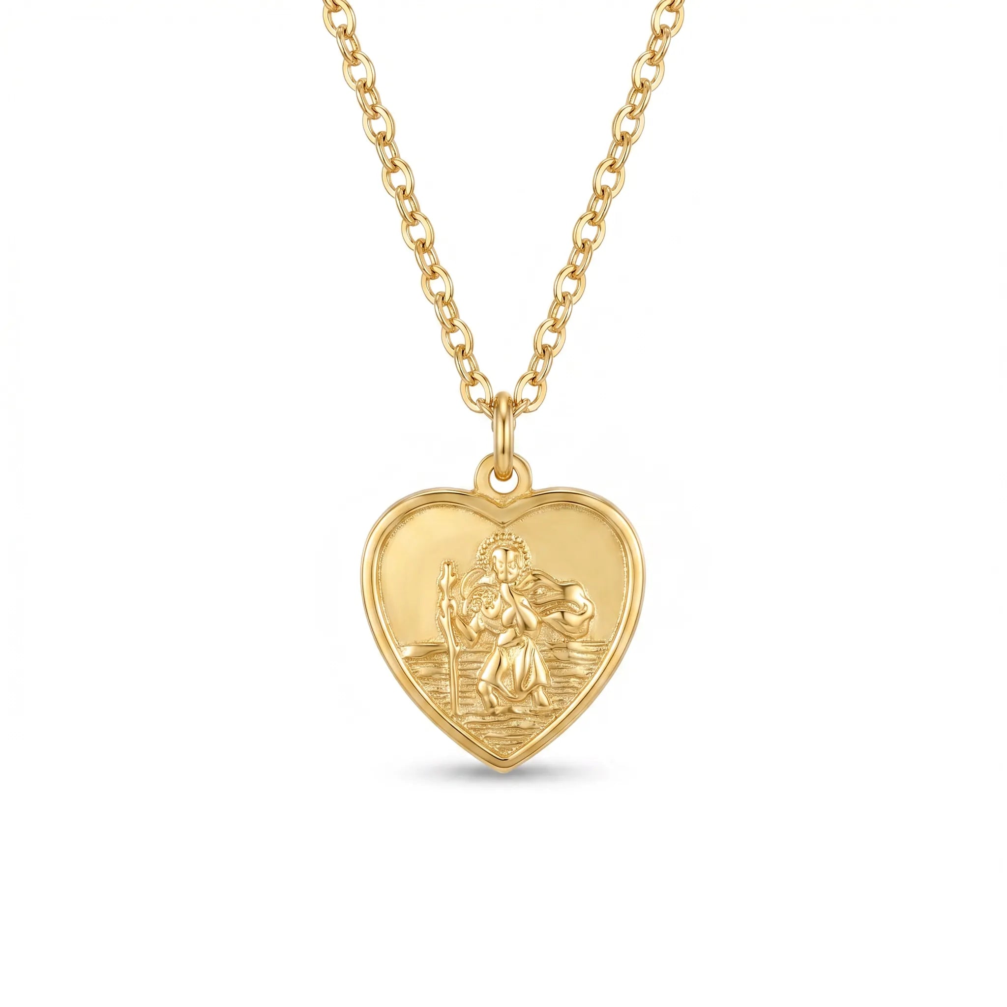 Large St Christopher Heart Necklace - Sterling Silver