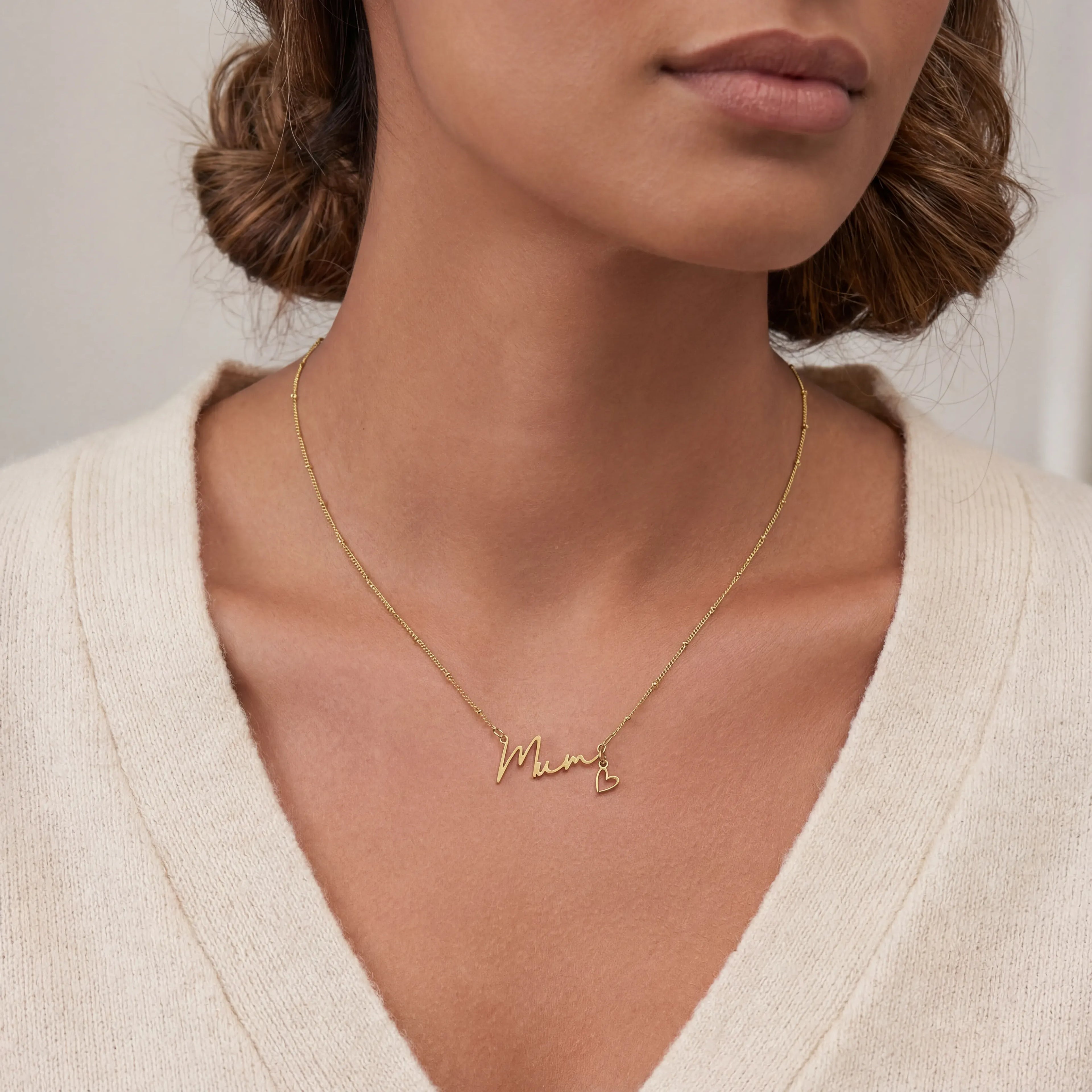 Mum Necklace with Heart Charm - Vermeil / Style 1