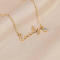 Personalised Name Necklace & Birthstone - Solid Silver / Style 3