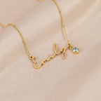 Personalised Name Necklace & Birthstone - 18ct Gold / Style 2
