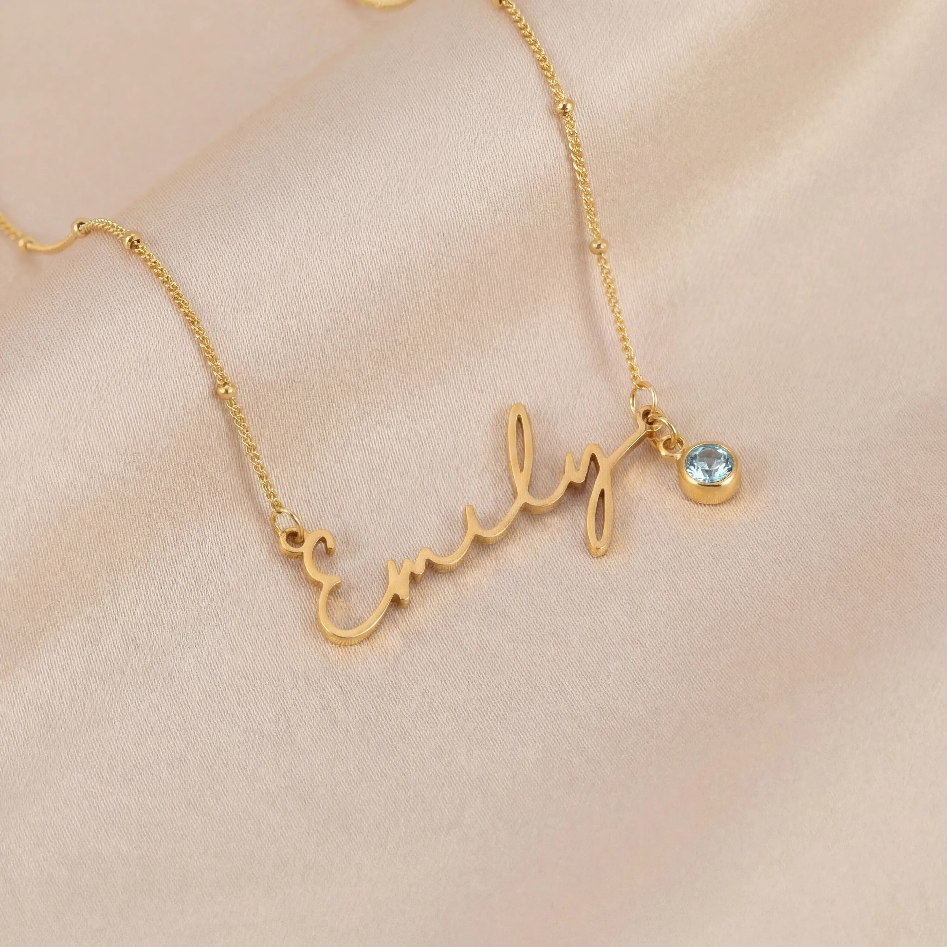 Personalised Name Necklace & Birthstone - 18ct Gold / Style 1